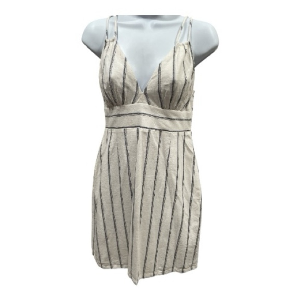Bar III Cream and Black Striped Midi Dress